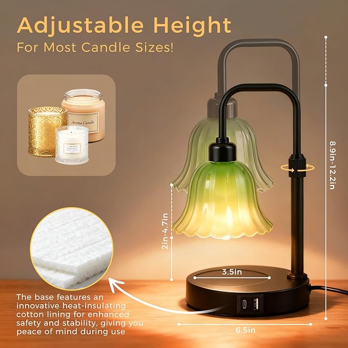 DomeStar Flower Candle Warmer Lamp, Adjustable Height Wax Melting Unique Lamp with Timer & Dimmer, Vintage Bedroom Decor for Scented Jar Candles - Ideal for Housewarming Birthday Valentine's Day Gifts