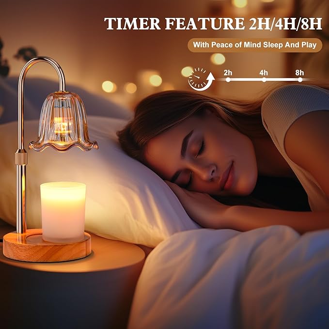 Candle Warmer Lamp Electric Timer: Dimmable Candles Warming Lamps - Height Adjustable Burner Jar - No Flame Scented Melts Wax - All Candle Jars Home Decor Table Light