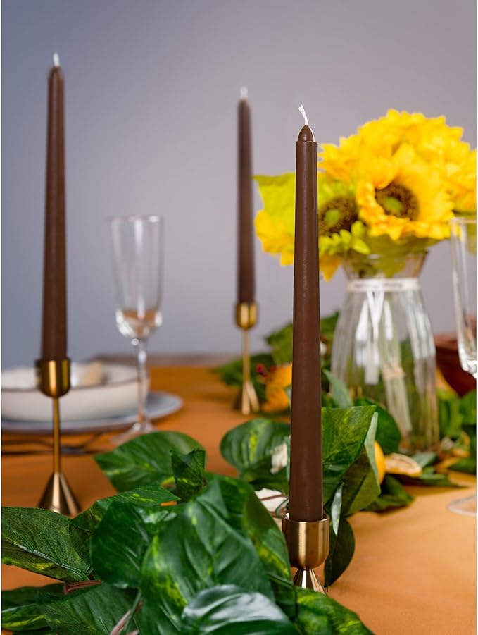 CANDWAX 12 inch Candle Sticks Set of 12 - Dripless and Smokeless - Brown Taper Candles