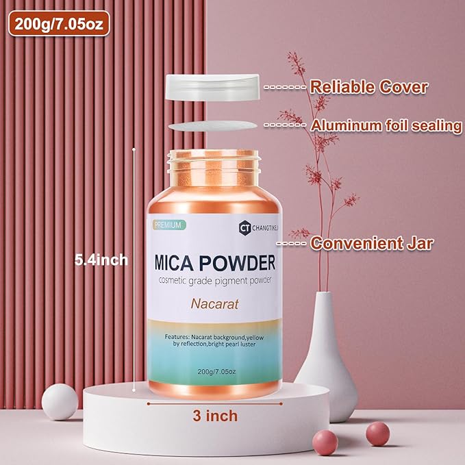Mica Powder,7.05OZ（200g）,Nacarat Mica Powder Pigment for Epoxy Resin，Lip Gloss，Car Paint，Dye，Soap Making，Nail Polish,Epoxy Resin,Candle Making,Bath Bombs