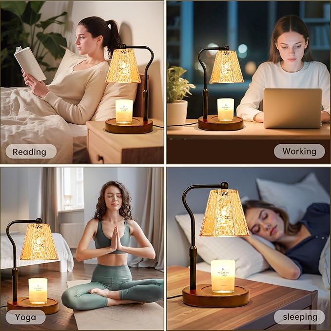 Candle Warmer lamp with Timer Dimmer,Electric Candle Warmer, Vintage Flower Lotus lamp,Compatible with Various Candles, Gifts for Mom Women,Candle Lamp for Bedroom Home Decor (Amber-Retro)