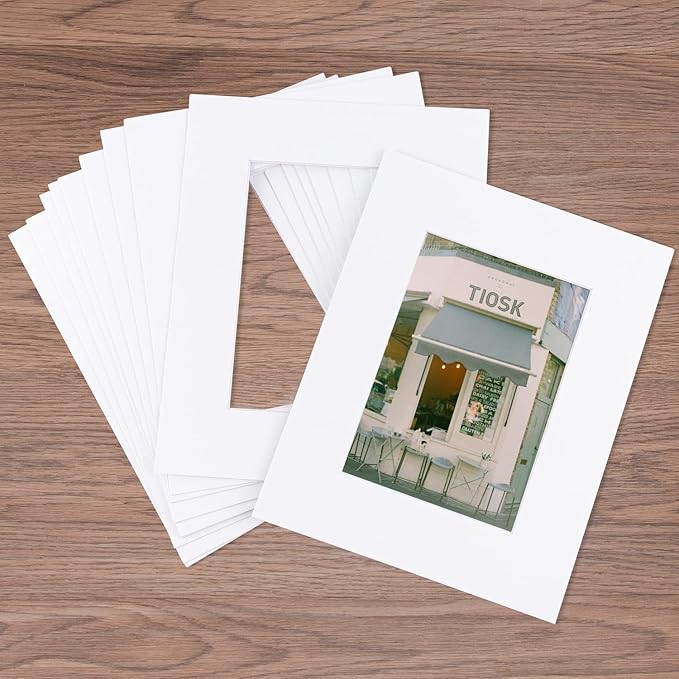 Golden State Art Pack of 10, Acid-Free White Pre-Cut 8x10 Picture Mat for 5x7 Photo with White Core Bevel Cut Frame Mattes