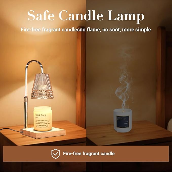 Candle Warmer Lamp, Adjustable Height & Dimmable, Candles with Timer, 2H/4H/8H Auto Off, Safe Flameless Night Light for Home Decor, Bedroom, Office, Christmas Birthday Gift for Women & Men