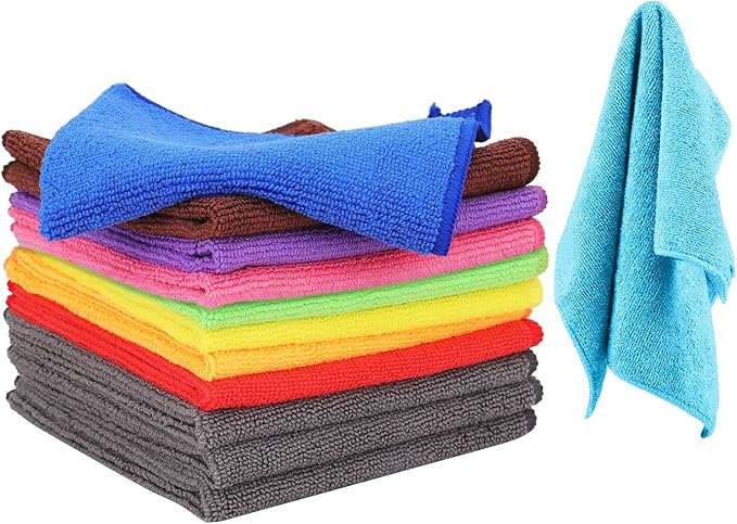 BeiLan Microfiber Cleaning Cloth: 12 Pack Cleaning Towels with 12 Color Assorted - 12"x12" All-Purpose Microfiber Clothes for Home/Kitchen/Car/Window/Glass