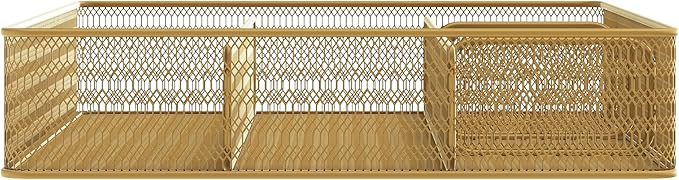 Martha Stewart Ryder Gold Mesh Metal 6 Compartment Large Desk Drawer Organizer for Accessories and Office Supplies