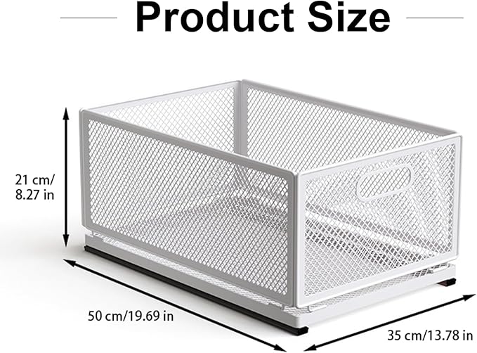 Pull Out Cabinet Organizer, Slide Out Drawers Fixed with Adhesive Nano Film, Pantry Shelves Sliding Drawer Storage Organization for Kitchen/Bathroom/Bedroom (19.7*13.8*8.3inch/50*35*21.2cm)
