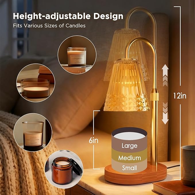 Candle Warmer Lamp with Timer, Dimmable Electric Wax Melter with Adjustable Height, Eco-friendly Scented Candle Lamp for Gifts, Safe and Smoke-Free, Ideal for Moms and Friends, Perfect for Home Décor