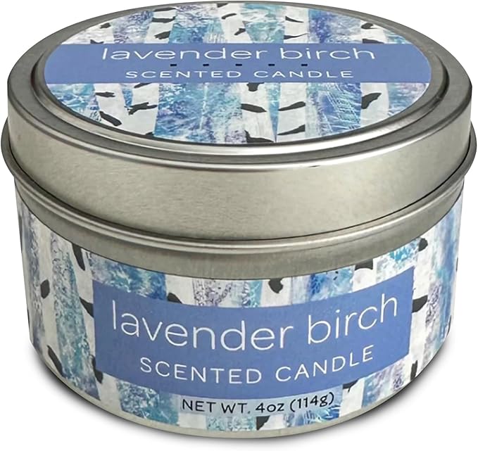 Greenwich Bay Hand-Poured Scented Candle in Decorative Tin – 4 oz/114 g Travel Candle with Lead-Free Wick, Vegetable Wax, Long-Burning Aromatherapy Gift, Single Wick – Made in USA (Lavender Birch)