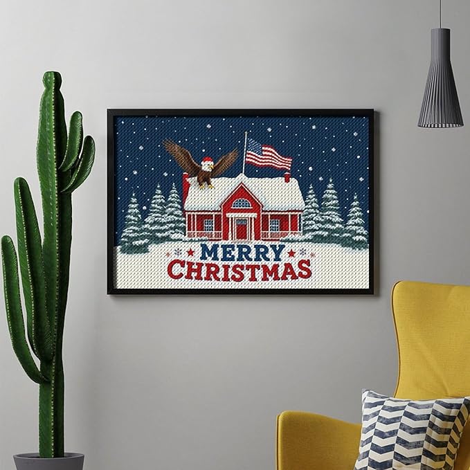 AIVKIEJK Diamond Painting Kits for Adults - American Red House, Snowflakes, Merry Christmas Painting DIY 5D Full Drill Diamond Dots Paintings with Diamonds Gem Art and Crafts Home Decor 8"x12"