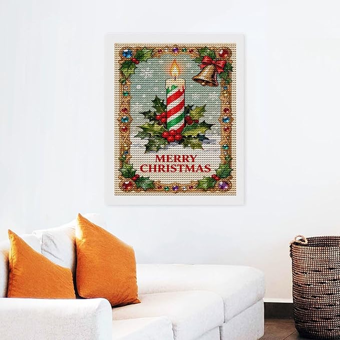 AIVKIEJK Diamond Painting Kits for Adults - Merry Christmas Candle & Holly Accents Painting DIY 5D Full Drill Diamond Dots Paintings with Diamonds Gem Art and Crafts Home Decor 16"x20"