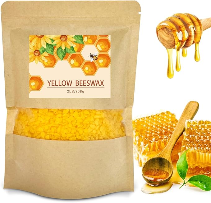 Yellow Beeswax Pellets 2LB, Organic Beeswax, Beeswax for Candle Making, Body, Skin Care DIY, Lip Balm and Soap Making Supplies(32oZ)