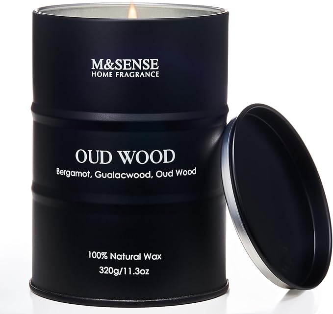M&SENSE Oud Wood Scented Candles Christmas Decor, Natural Soy Wax Hoilday Candle, 11.3oz 70 Hours Christmas Candles, Winter Candle Gifts for Men Women,Sandwood Scented Candle for Home