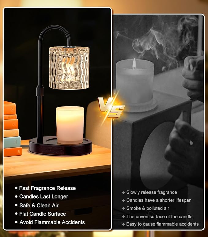 Candle Warmer Lamp Electric: Dimmable Timer Candles Warming Lamps - Height Adjustable Burner Jar - No Flame Scented Melts Wax - All Candle Jars Home Decor Table Light
