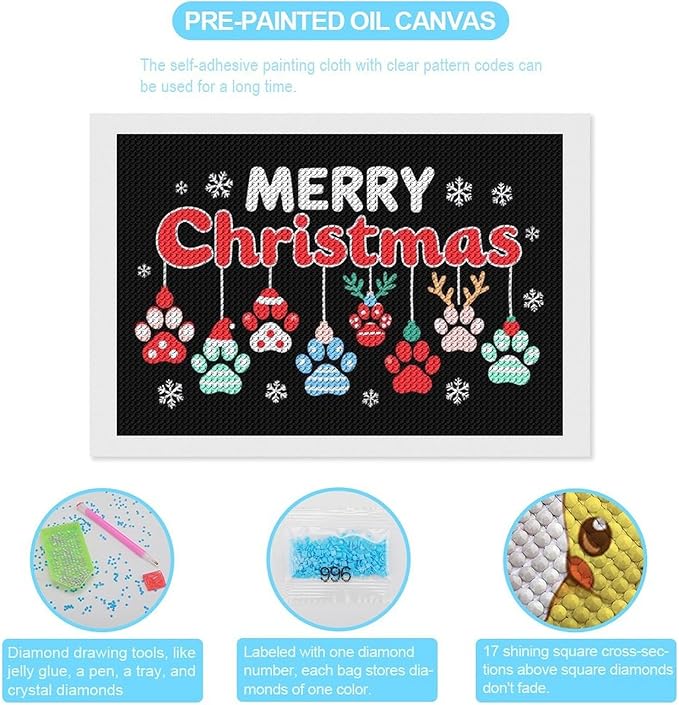 AIVKIEJK Diamond Painting Kits for Adults - Merry Christmas Paw Painting DIY 5D Full Drill Diamond Dots Paintings with Diamonds Gem Art and Crafts Home Decor 8"x12"