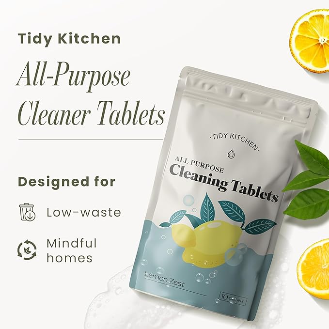 Tidy Kitchen All Purpose Cleaner Refill Tablets - Multi Surface Cleaner for Counters, Stovetops, Tile, Wood, Bath, and Glass - Compact Water-Activated Tablet Refills, 10 Pack