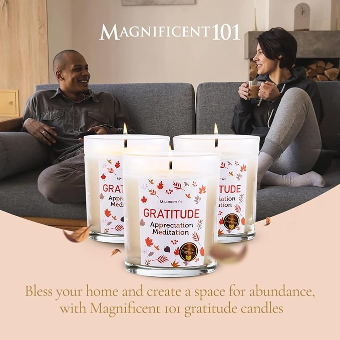MAGNIFICENT 101 Money Candle Set - 3 Pack Gratitude & Abundance Candles - 3.5 Oz Each, Multicolor - 42 Hr Burn Soy Wax for Cleansing Negative Energy