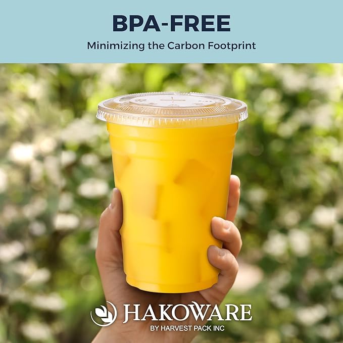 [200 SET]Harvest Pack 16 oz Iced Coffee Cup, Ultra Clear Disposable Plastic Cold Cups with Flat Lids, for Cold Drinks Iced Coffee Tea Juices Smoothies Slushy Soda Cocktails Beer