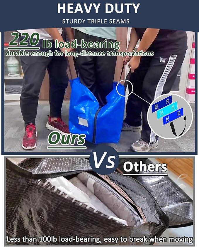 Extra Large Moving Bags with Strong Handles, 4 Pack Heavy Duty Storage Bags with Smooth Zipper, Oversized Storage Tote for Clothes Moving Supplies Dorm Essentials Household Containers