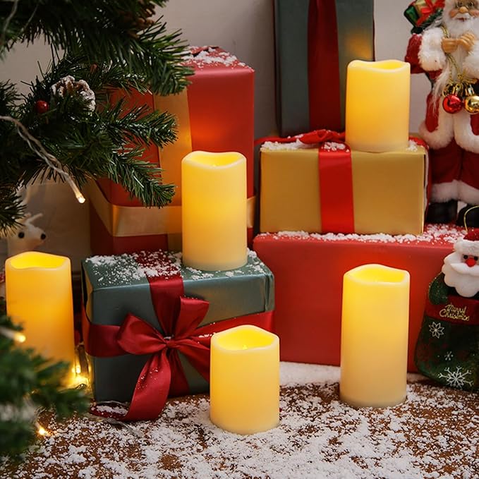 Homemory 9 Pack Flameless Candles, Outdoor Waterproof, Battery Operated LED Pillar Candles with Remote Control and Timer, Plastic, Long Lasting