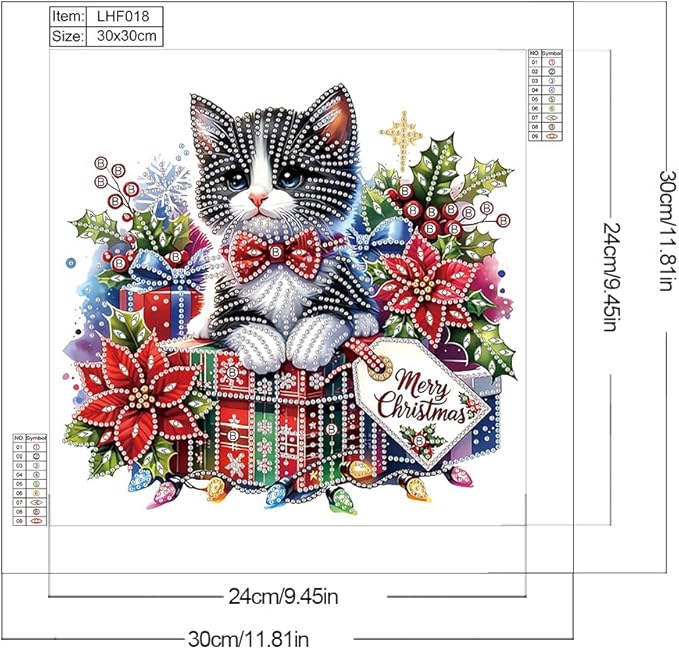 Xmas Gift Cat 5D Special Shape Diamond Art Kits for Beginners, Christmas Winter Theme Diamonds Painting Kits for Adults,DIY Crystal Rhinestones Diamond Paintings for Home Wall Decor 12×12Inch