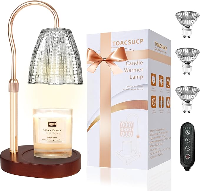 TOACSUCP Candle Warmer Lamp with 3 Bulbs, Adjustable Height Dimmable Candle Warmer with Timer, Compatible with Large Jar Candles, Candle Lamp with Charming Gift Box for Her/Him
