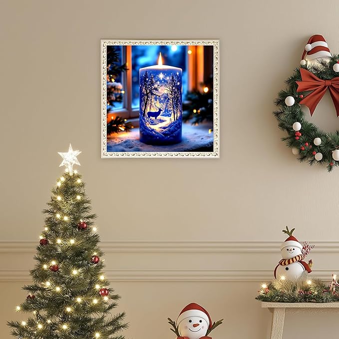 KINPLUB Christmas Winter Candle Diamond Painting Kits for Adults Beginners, Candle Forest Deer Diamond Art Kits for Adults, DIY Full Drill Round Gem Art Dots for Home Wall Decor 12x12 Inch