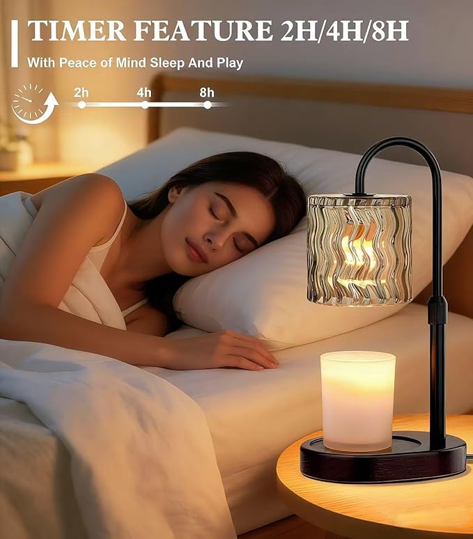 Candle Warmer Lamp Electric Timer: Height Adjustable Burner Jar- Dimmable Candles Warming Lamps - No Flame Scented Melts Wax - All Candle Jars Home Decor Table Light
