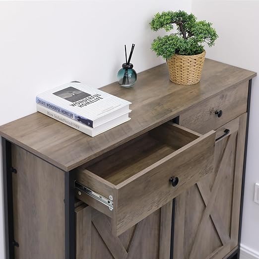 Clevich Double Tilt Out Trash Cabinet 20 Gal, Kitchen Wooden Recycling Cabinet, Hidden Garbage Can Holder w/Drawers & Tabletop, Dog-Proof Trash Bin Cupboard, Rubbish Bins NOT Included(Gray)