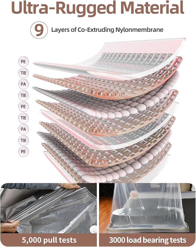 Vacuum Storage Bags for moving, Vacuum Seal Bags for Memory Foam, Latex, Clothing & Bedding, Space Saver Bags for Organization and Storage (Large)
