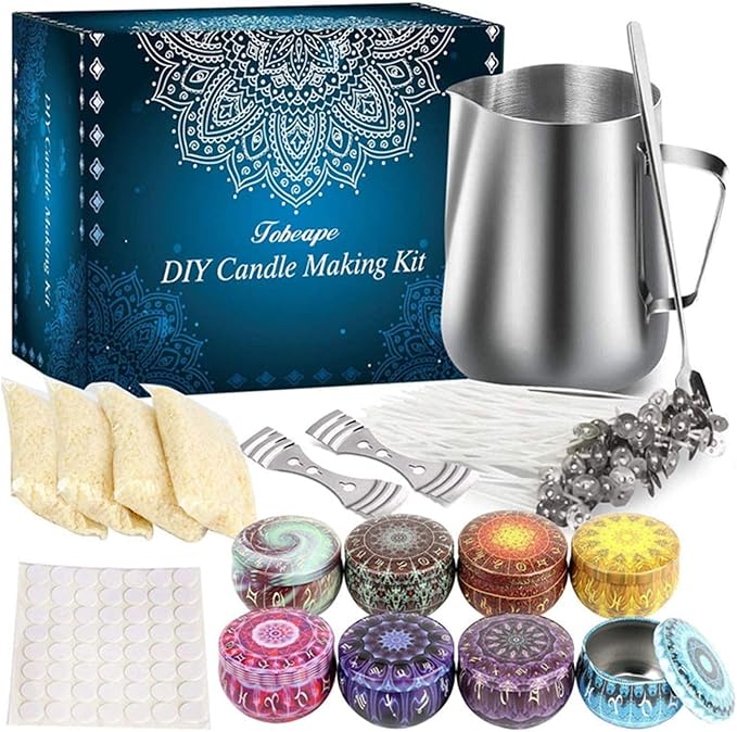 Eacam Scented Candle DIY Kit, 550ml Cup Beeswax Wicks Jars Spoon, Soy Wax Set for Beginner Candle Making Tool, With 8 Portable Tin Cans for Gifts and Ornaments