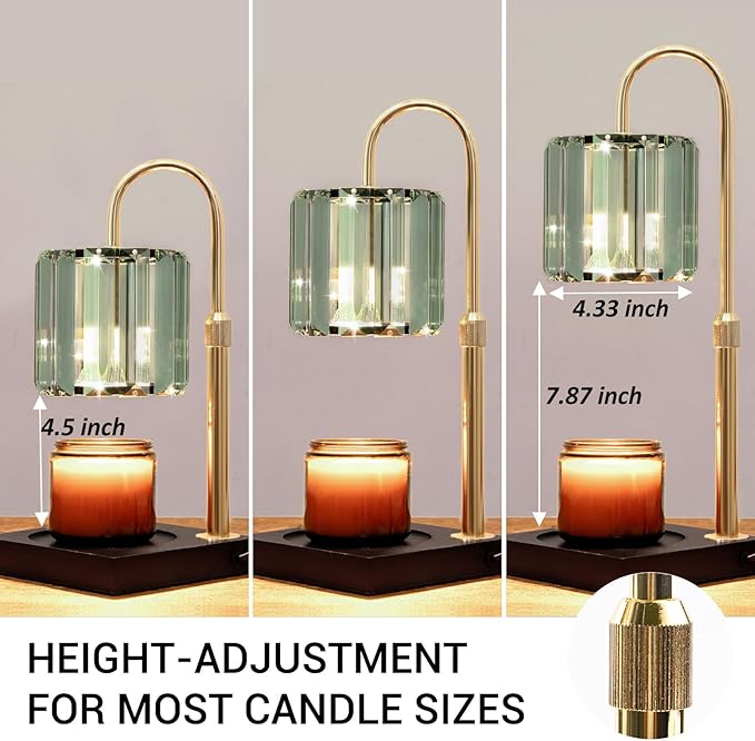 Yuichoy Candle Warmer Lamp Green with Timer, Dimmable Electric Candle Wamer Adjustable Height, Gifts for Women Mom, Glass Modern Candles Melter Lamp