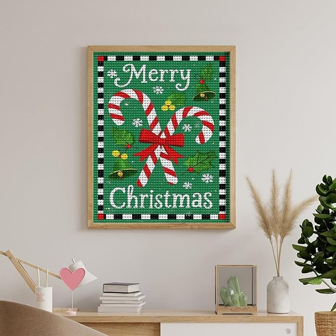 AIVKIEJK Diamond Painting Kits for Adults - Festive Merry Christmas Red Bow, Candy Cane & Bell Painting DIY 5D Full Drill Diamond Dots Paintings with Diamonds Gem Art and Crafts Home Decor 16"x20"