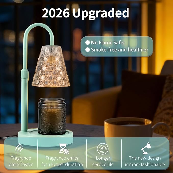 Candle Warmer Lamp Green with Timer Dimmable, Birthday Gifts for Women Mom, House Warming Gifts New Home Decor, Wax Melt Warmer for Jar Candles with 2 Bulbs