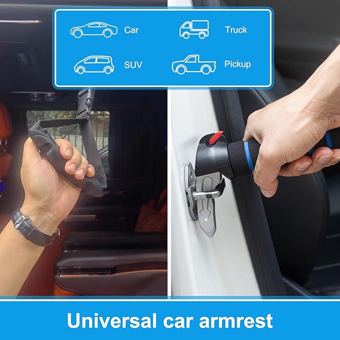 Shouken Elderly Car Handle Assist,Car Door Handle for Elderly,Support Multifunction Door Latch for Seniors and Handicapped (Blue - 2 Pack Car Handle + Strap)