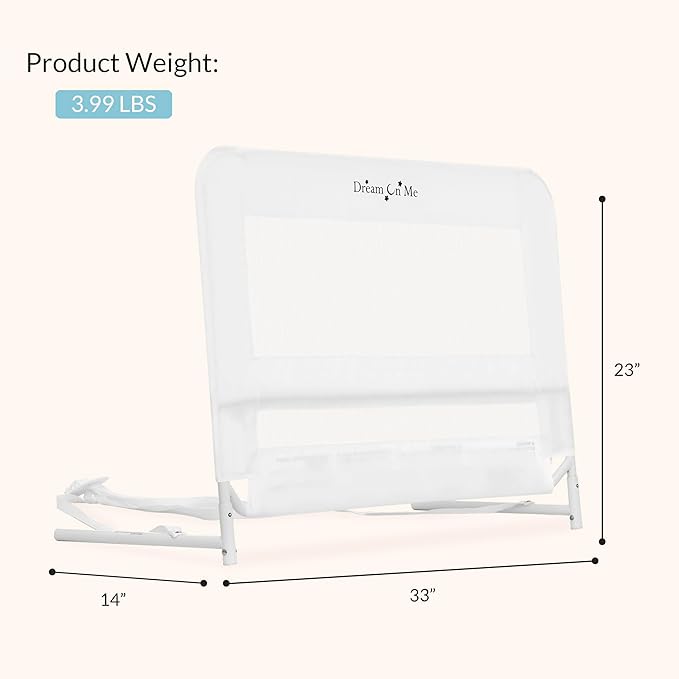 Dream On Me Lightweight Mesh Security Adjustable Bed Rail for Toddler, Breathable Mesh Fabric, Suitable for All Types Of Beds, Reinforced Anchor System Bed Guard Rail, White