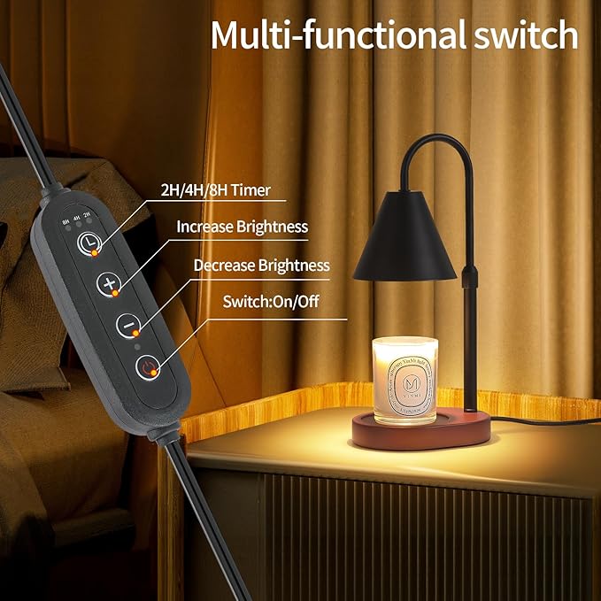 MEIXISUE Black Candle Warmer Lamp with Timer and Dimmer,Mother's Day/Birthday/Christmas Gifts for Mom/Wife,Electric Wax Melt Warmer,Home Decor,Scented Jar Lamp,Adjustable Height,with 2 Bulbs