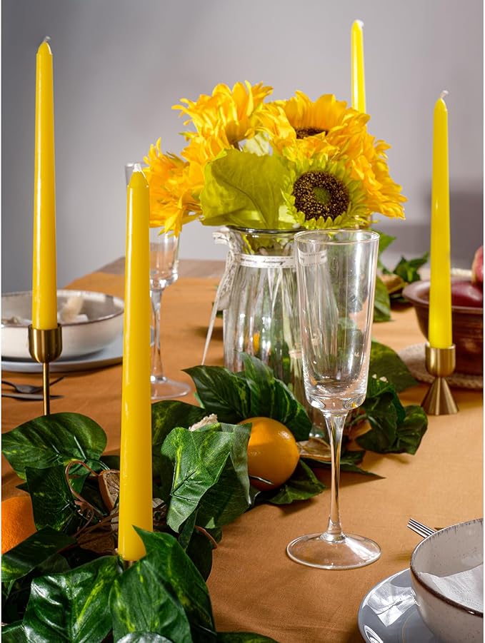CANDWAX 12 inch Yellow Taper Candles Set of 12 - Unscented Smokeless Dripless Yellow Candles - Perfect for Home Décor, Special Occasions and Ordinary Dinners - Easter Candlesticks