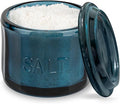 KooK Glass Salt Cellar, with Lid, Embossed Pressed Glass, Clear Storage Container, for Coffee, Sugar, Spices and Candies, Hand Wash Only, 10 oz, (Navy Blue)
