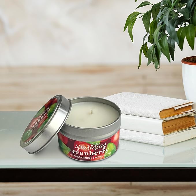 Greenwich Bay Hand-Poured Scented Candle in Decorative Tin – 4 oz/114 g Travel Candle with Lead-Free Wick, Vegetable Wax, Aromatherapy Gift, Single Wick – Made in USA (Sparkling Cranberry)