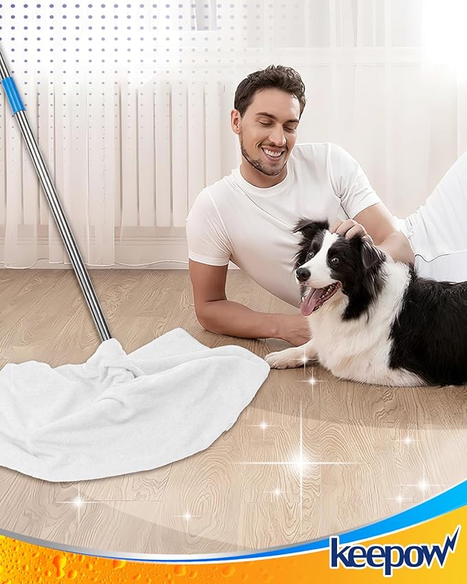 KEEPOW 8PCS Extra Large Microfiber Cleaning Cloth 30" x 20" Washable Reusable Microfiber Towel Streak Free Lint Free Cloth for Cleaning Home Glass Office Kitchen Car Window Bathrooms (White & Black)