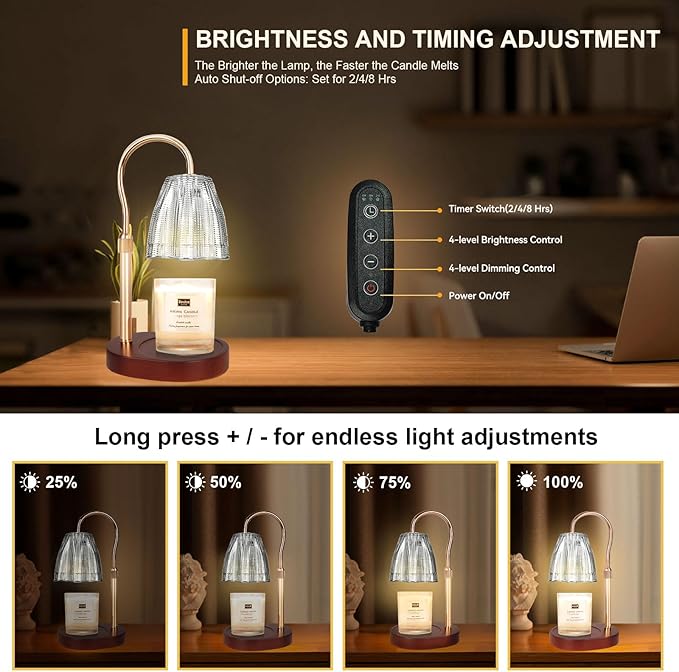 TOACSUCP Candle Warmer Lamp with 3 Bulbs, Adjustable Height Dimmable Candle Warmer with Timer, Compatible with Large Jar Candles, Candle Lamp with Charming Gift Box for Her/Him