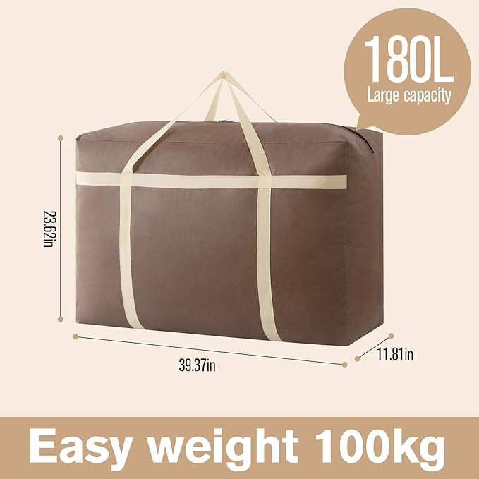 4 Pack 180L Extra Large Moving Bags with Zippers & Carrying Handles, Heavy-Duty Storage Tote Moving Boxes for Space Saving(brown, 4Pack*180L)