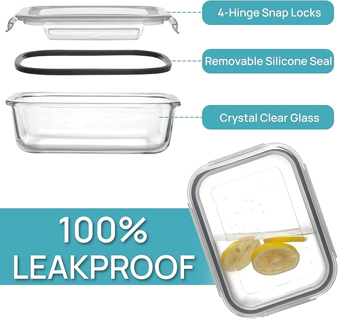 Vtopmart 5 Pack 35+22oz Glass Food Storage Containers with Lids, Airtight Reusable Meal Prep Lunch Container Set, Safe for Oven, Microwave, Freezer, and Dishwasher