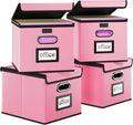 Huolewa Portable Leather File Organizer Boxes with Lids, Office Document Boxes Organizer, Filing Boxes, Decorative Small File Boxes for Hanging Files, File Cabinet for Office/Home - 4 Pack