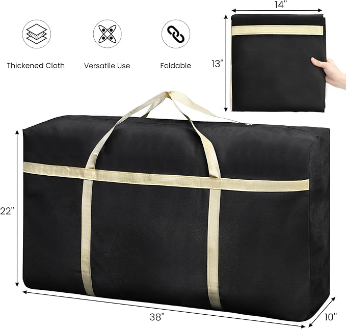 4 Pieces Extra Large Moving Bag, 150L Heavy Duty Storage Bag with Strong Zipper Handles, Black Jumbo Comforter Storage Organizer for Clothing, Pillow, Quilt, Blanket, Space Saving