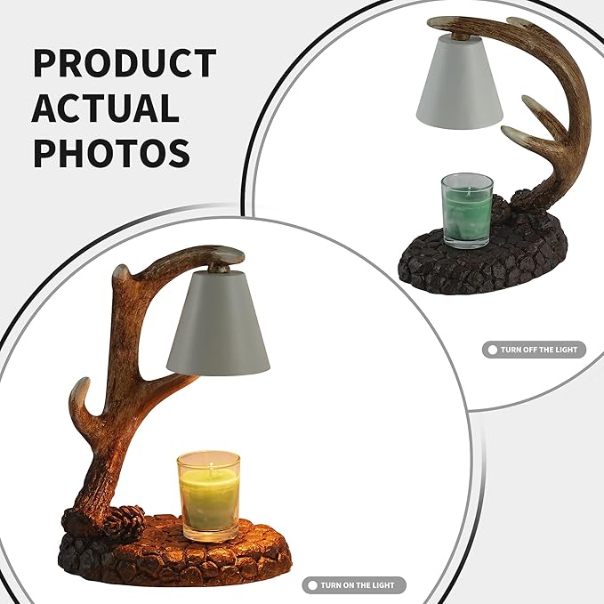 Deer Antler Wax Warmer Lamp - 10.25in Resin Flameless Candle Melter, Black Brown, Safe Home Decor with 4.5in Height for Scented Wax Bullet Points