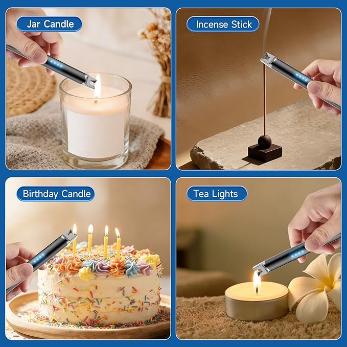 TOPKAY 2 Packs Electric Candle Lighters, Windproof Flameless USB Rechargeable Plasma Arc Long Lighter for Grill Firework Kitchen.Gifts for Women Mom Men Wife Sister.