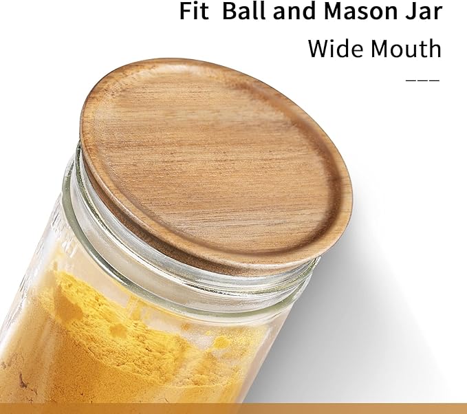 Wooden Storage Lids for Ball/Mason/Kerr Jars, Food Grade Material, Reusable canning lids with Silicone Seal, 100% Fit & Airtight for Jars (12PCS-Wide)