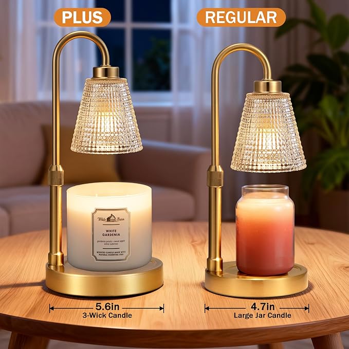 Innqoo Big Gold Candle Warmer Lamp with Timer, Dimmable Candle Warmer for Home Decor, Height Adjustable Candle Lamp for Jar Candles, Birthday Gifts for Women Mom, House Warming Gifts New Home