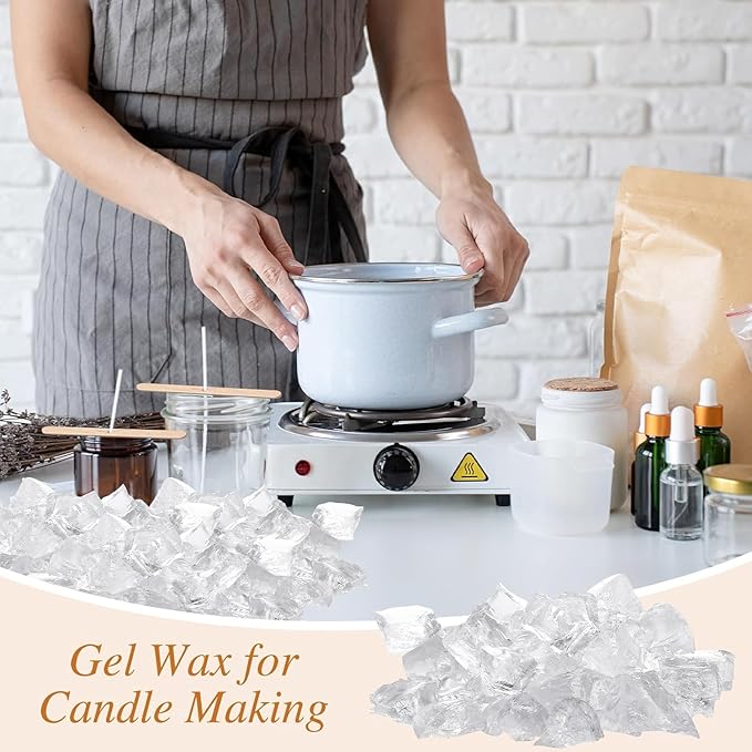 HyqehrtYazc 4.4 lb Clear Jelly Candle Wax High Density Gel Wax for Candle Making 50 Pcs Wick and 60 Pcs Wick Stickers for DIY Making Handmade Projects Material Supplies